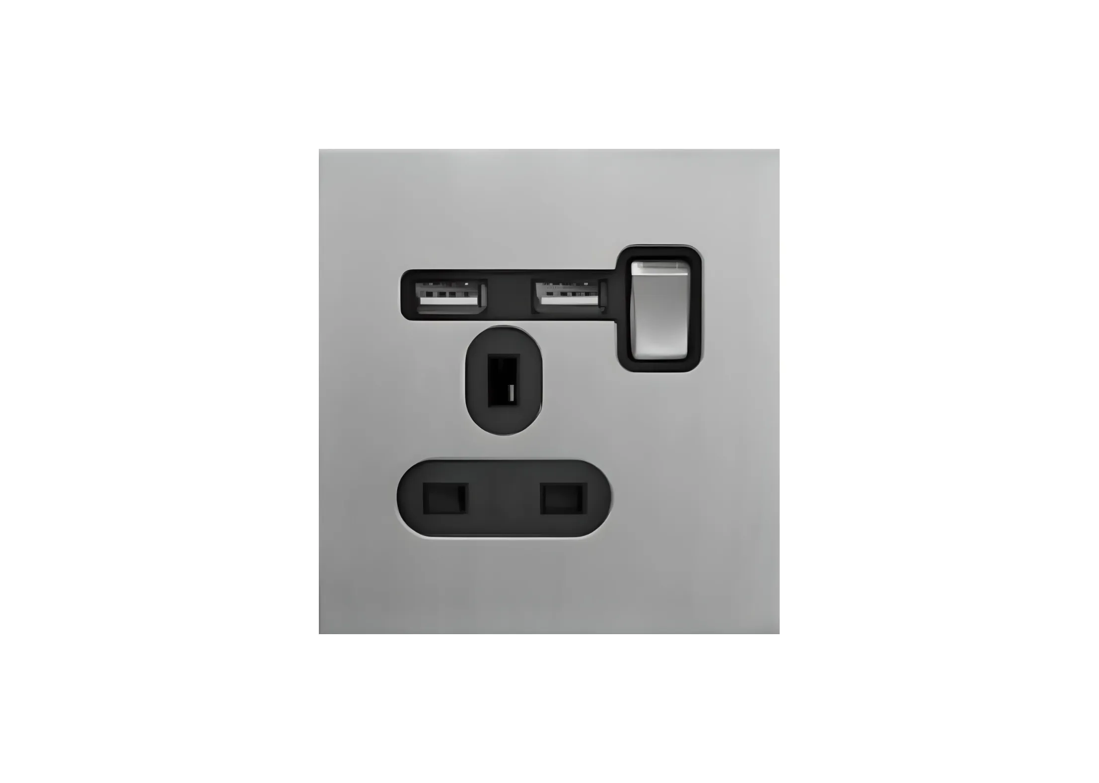 Single 13A 3 pin switched socket+2USB (86), 250V, High-end Metal panel