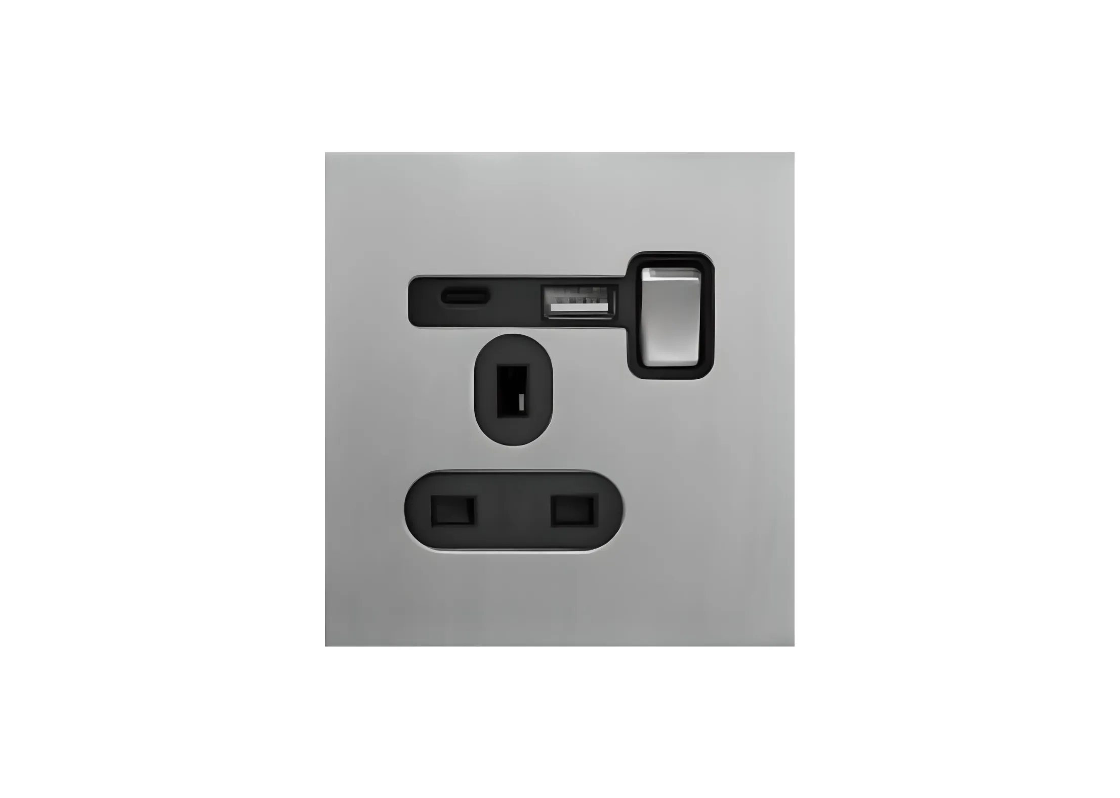 Single 13A 3 pin switched socket+USB+TYPE-C (86), 250V, High-end Metal panel