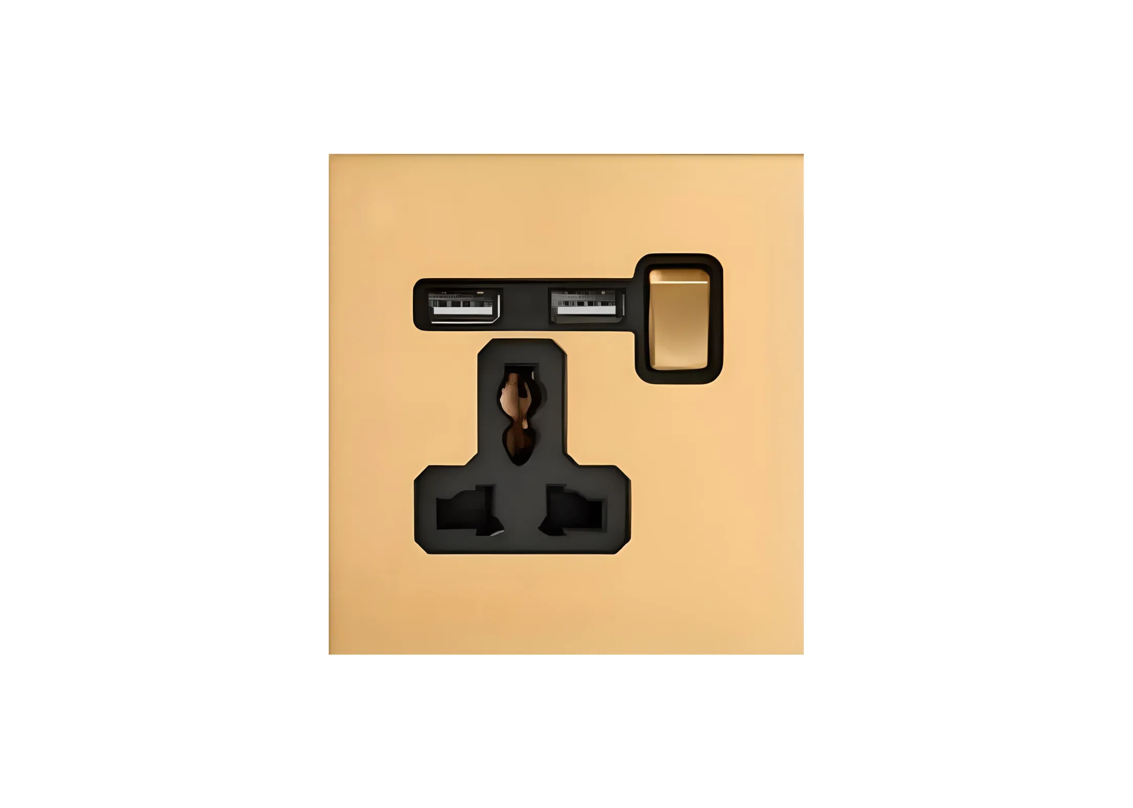 Single 3 pin MF switched socket+2USB (86), 250V, High-end Metal panel