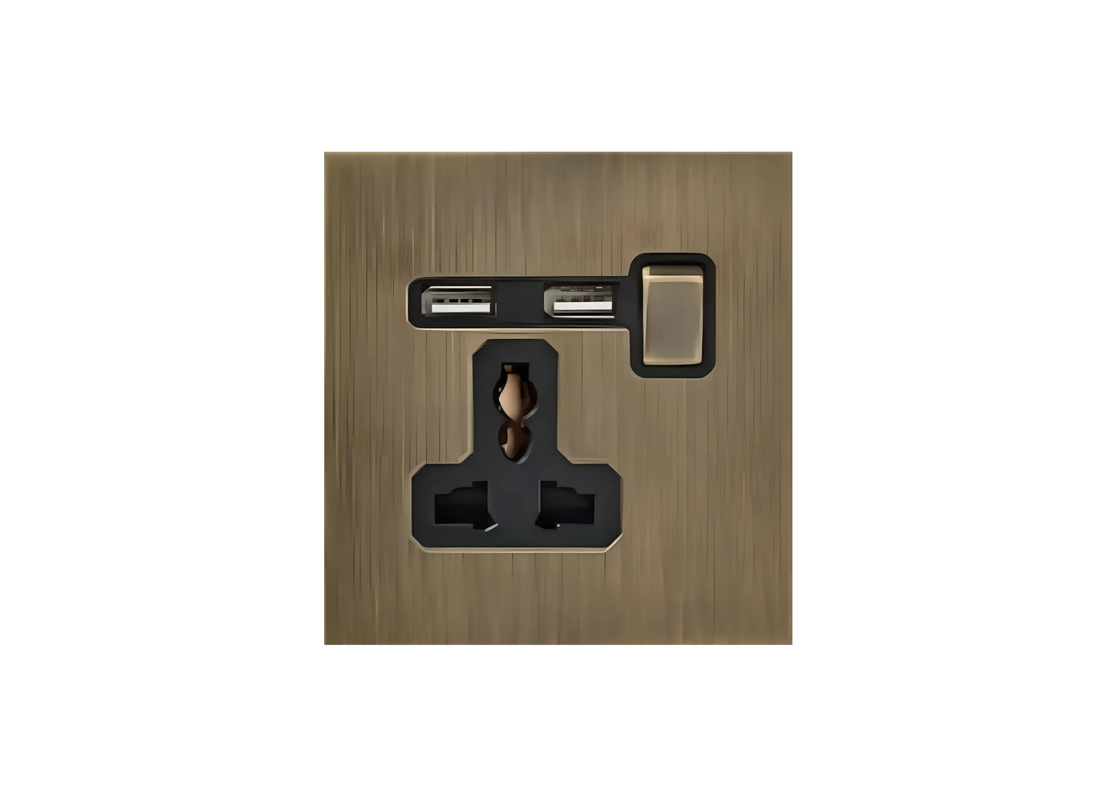 Single 3 pin MF switched socket+2USB (86), 250V, High-end Metal panel