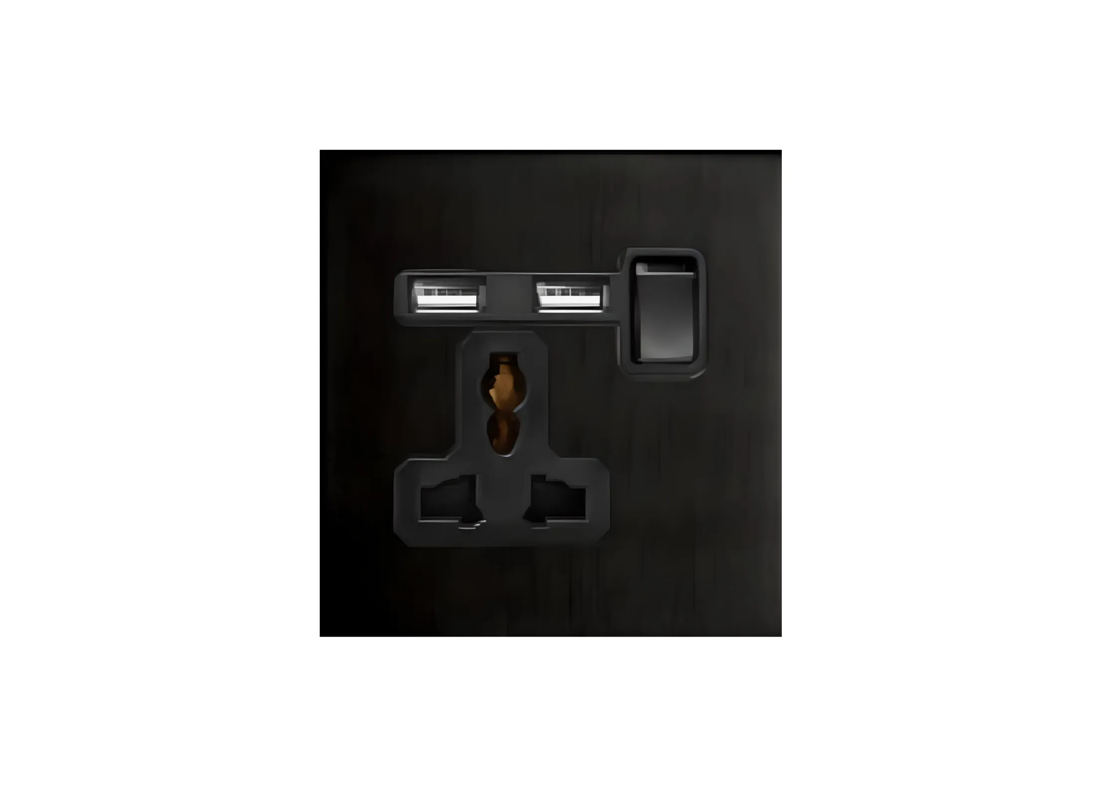 Single 3 pin MF switched socket+2USB (86), 250V, High-end Metal panel