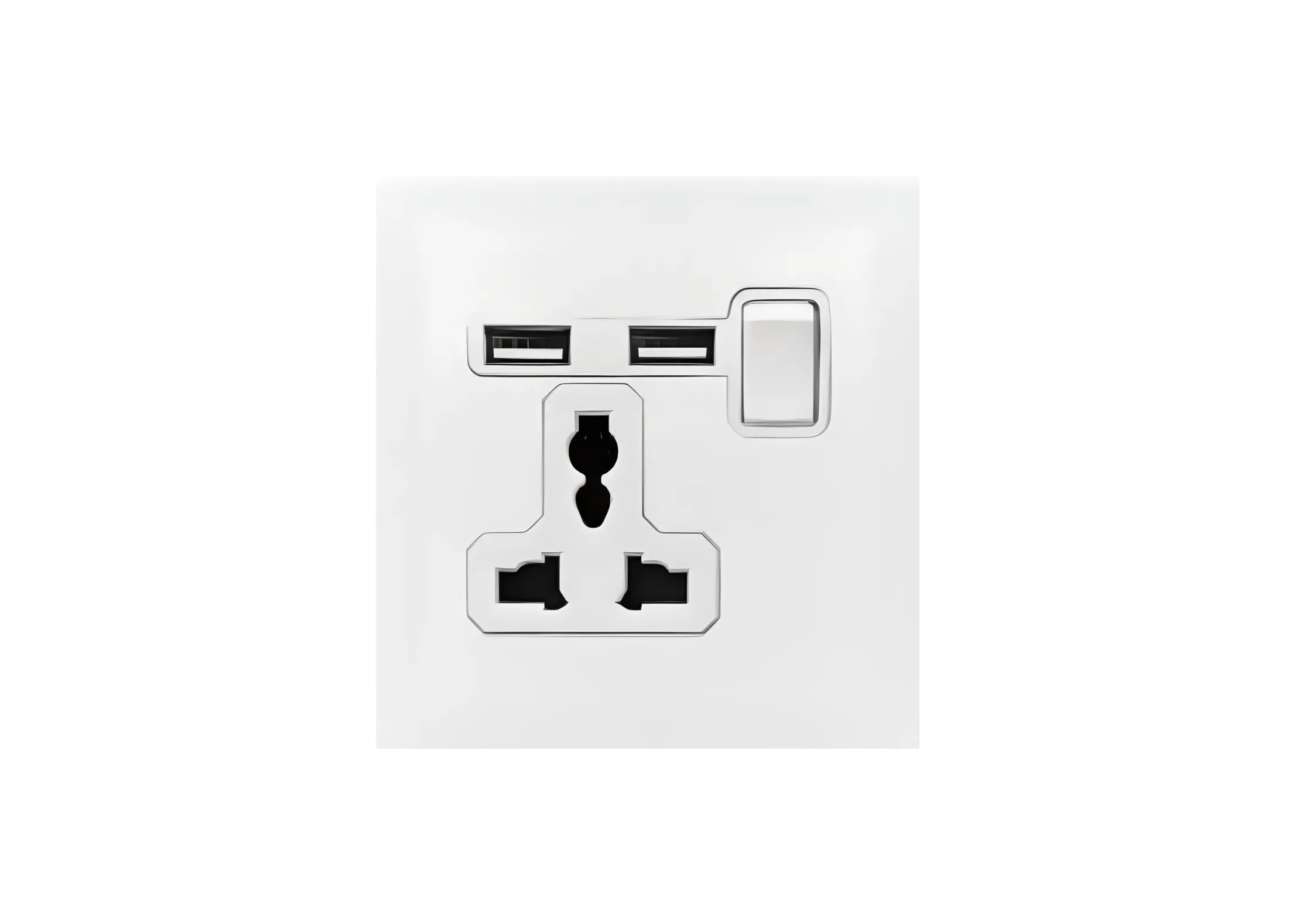 Single 3 pin MF switched socket+2USB (86), 250V, High-end Metal panel