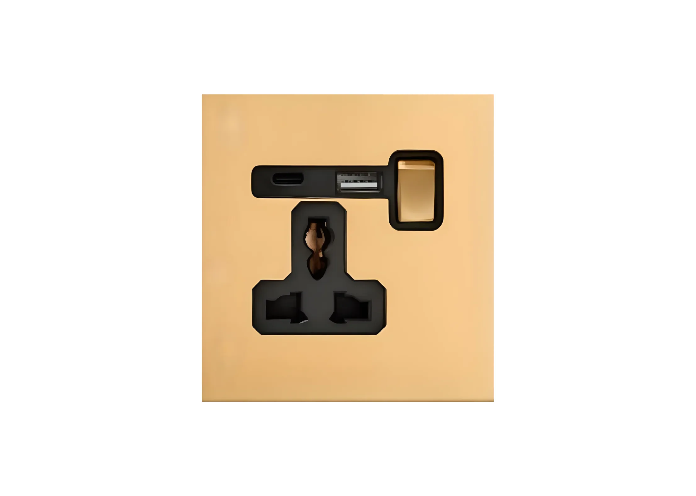 Single 3 pin MF switched socket+USB+TYPE-C (86), 250V, High-end Metal panel
