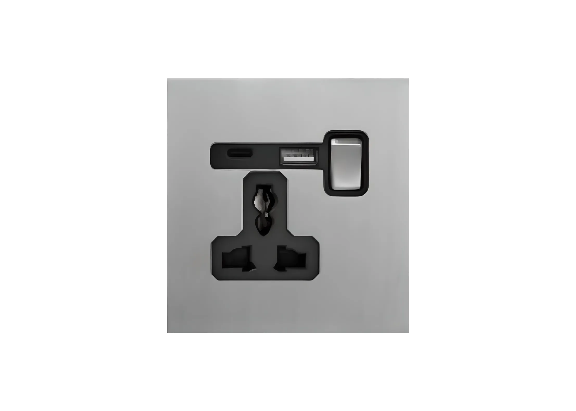 Single 3 pin MF switched socket+USB+TYPE-C (86), 250V, High-end Metal panel