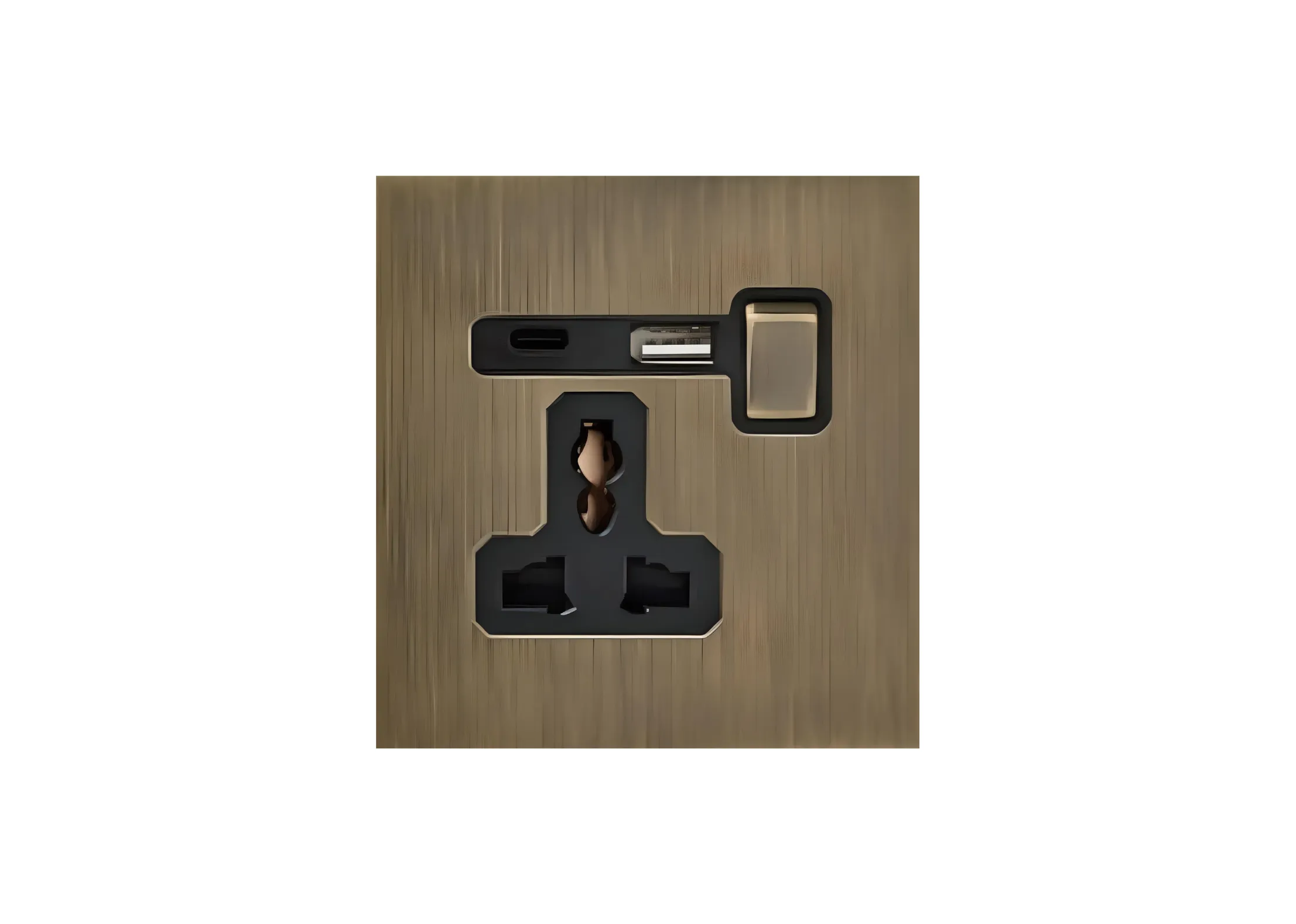 Single 3 pin MF switched socket+USB+TYPE-C (86), 250V, High-end Metal panel
