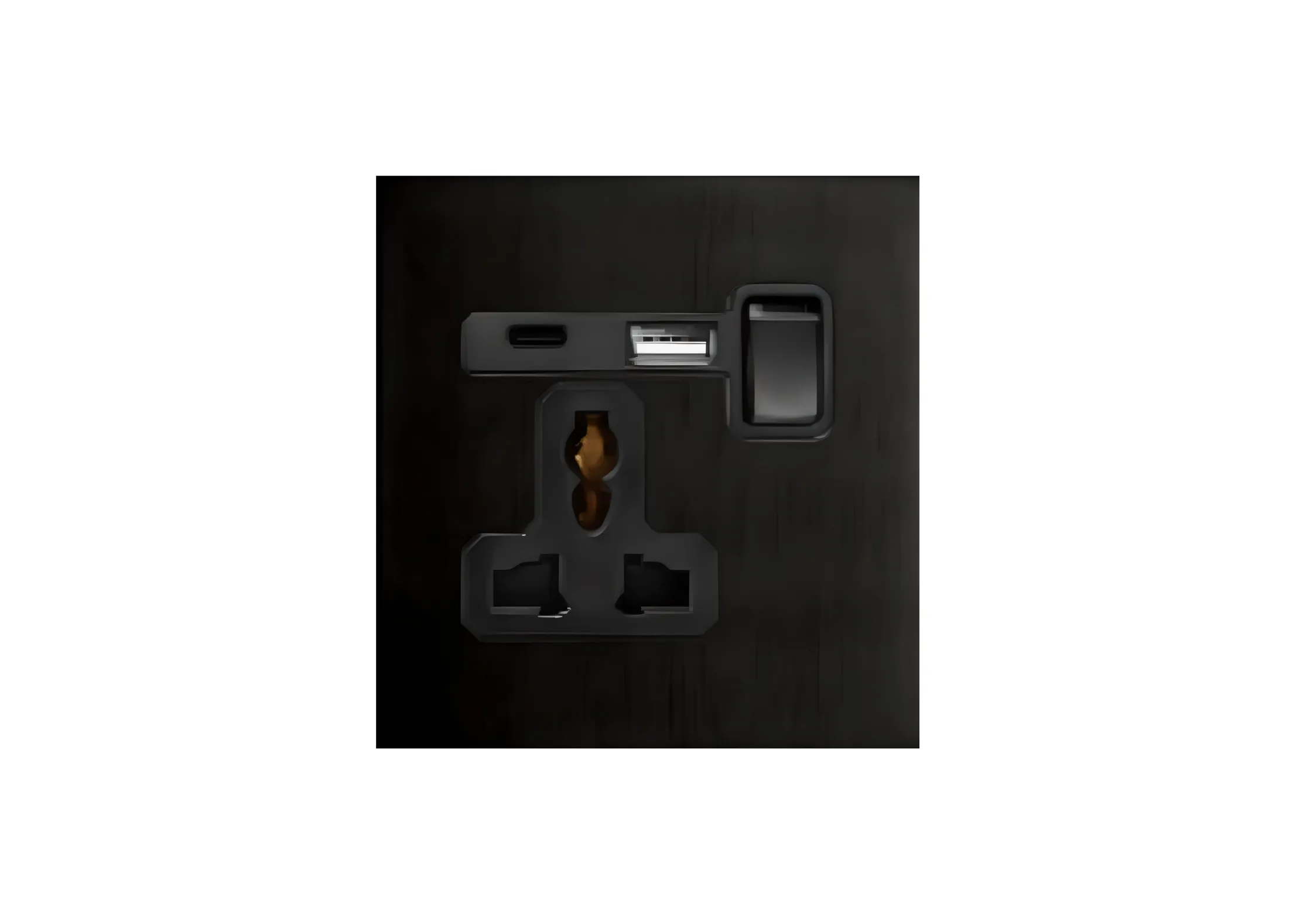 Single 3 pin MF switched socket+USB+TYPE-C (86), 250V, High-end Metal panel
