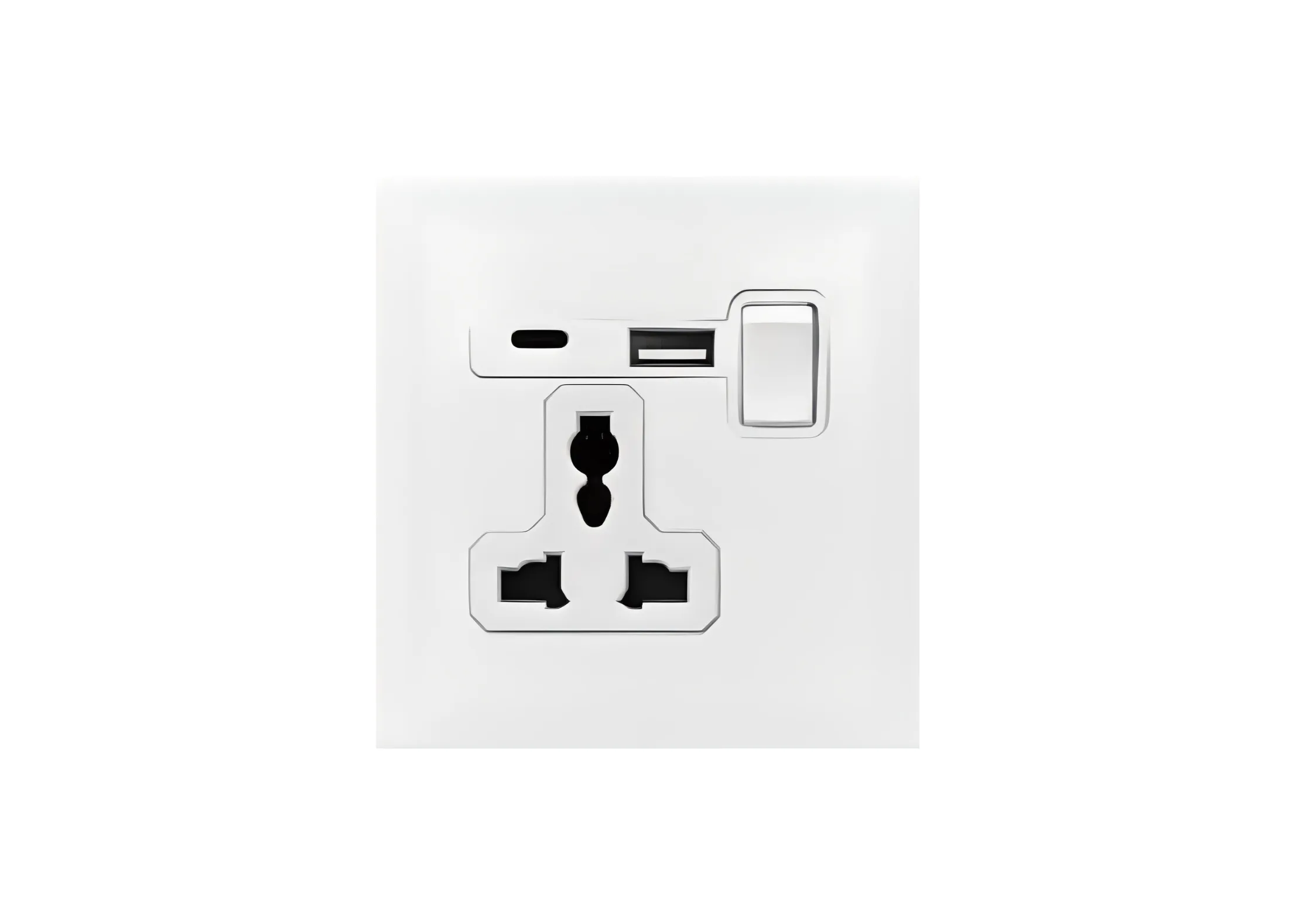 Single 3 pin MF switched socket+USB+TYPE-C (86), 250V, High-end Metal panel