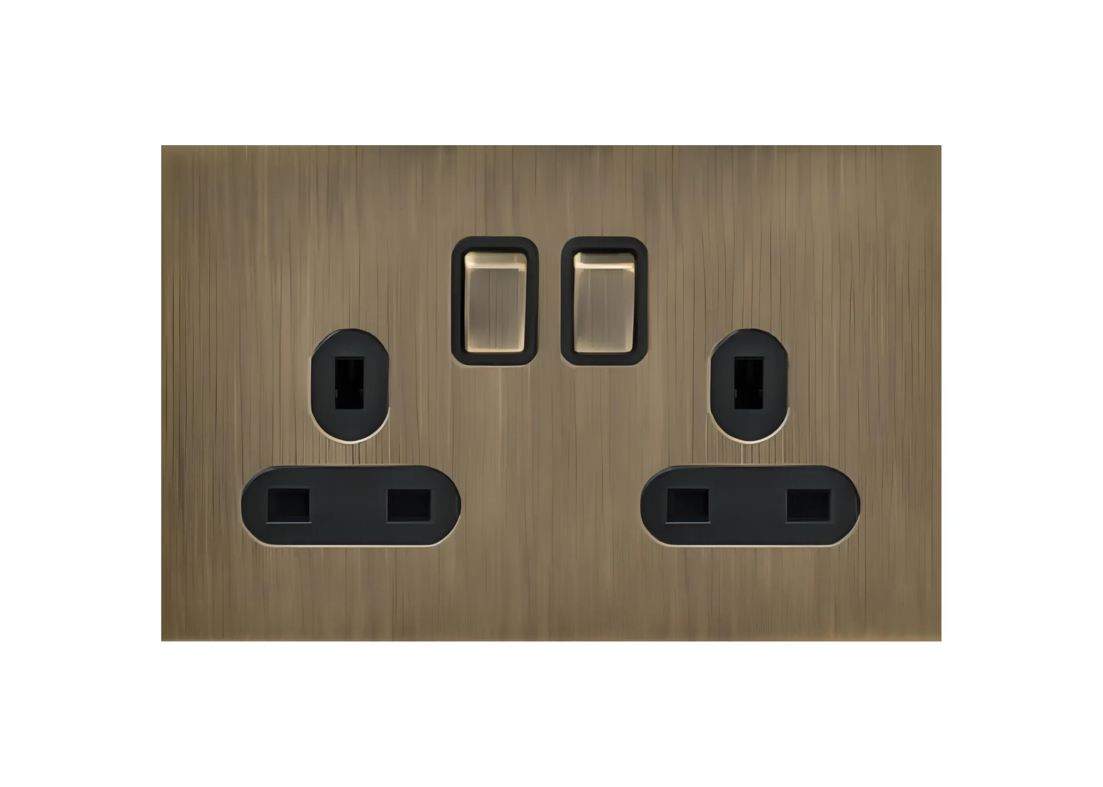 Double 13A 3 pin switched socket, 250V, High-end Metal panel/Copper toggle