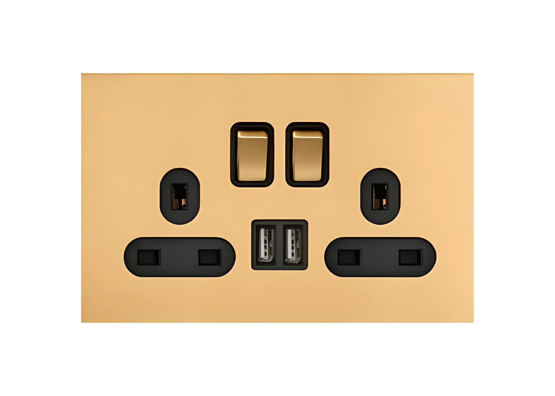 Double 13A 3 pin switched socket+2USB , 250V, High-end Metal panel