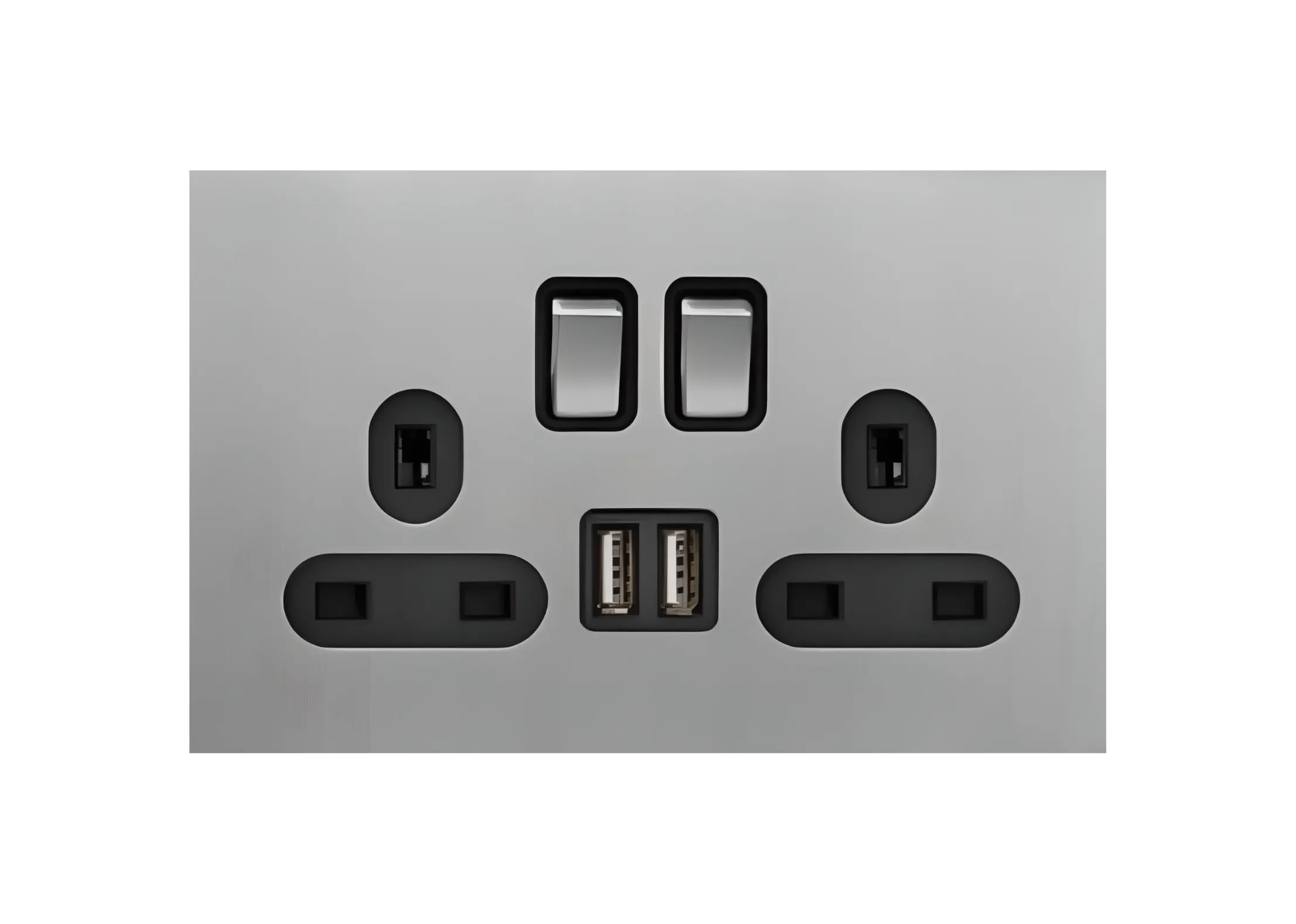 Double 13A 3 pin switched socket+2USB , 250V, High-end Metal panel