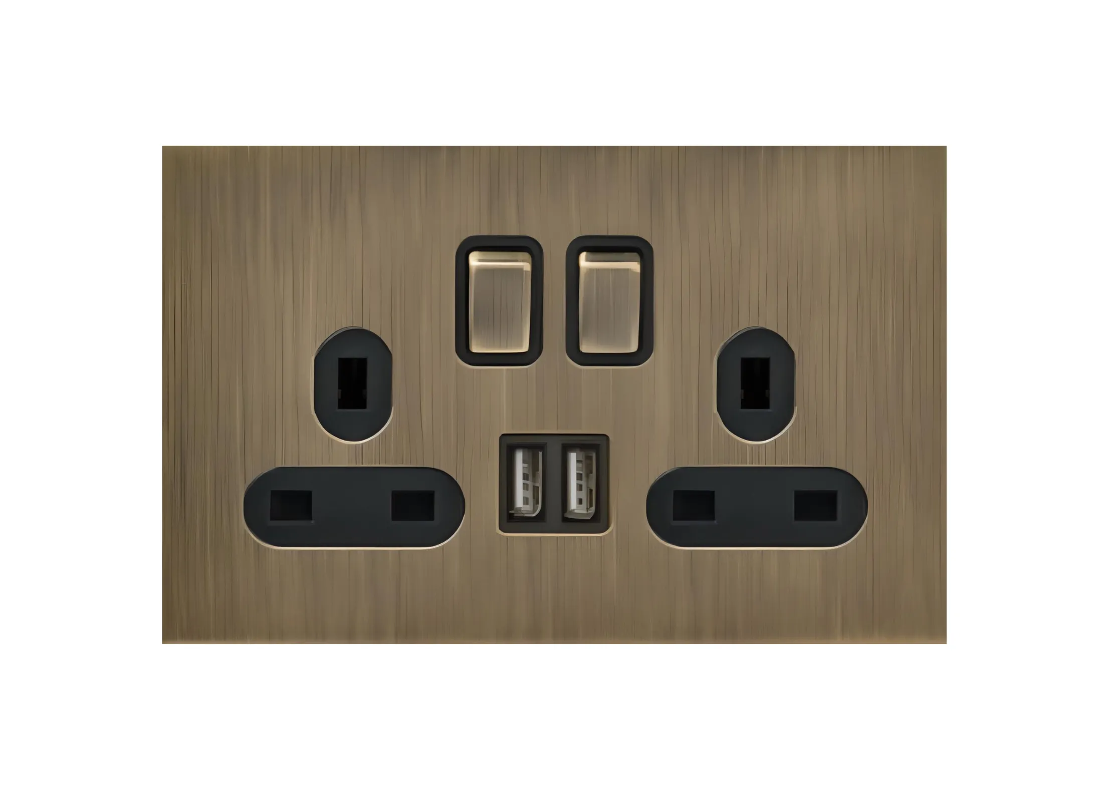 Double 13A 3 pin switched socket+2USB , 250V, High-end Metal panel
