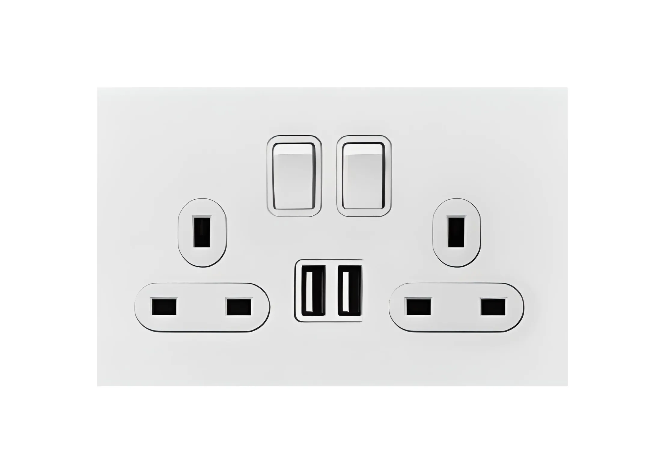 Double 13A 3 pin switched socket+2USB , 250V, High-end Metal panel