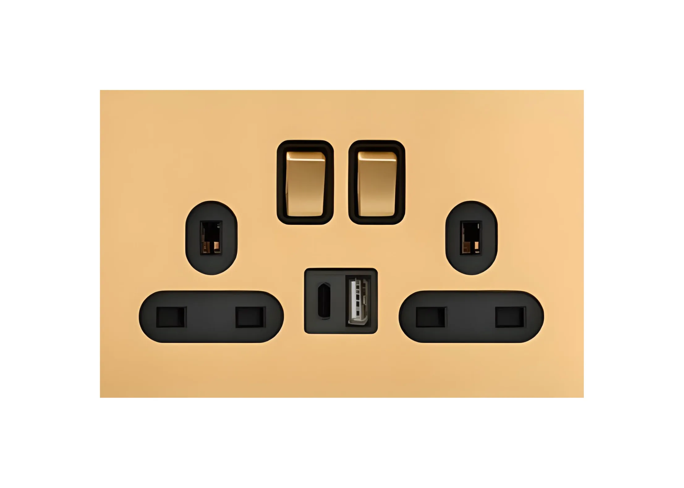 Double 13A 3 pin switched socket+USB+TYPE-C , 250V, High-end Metal panel