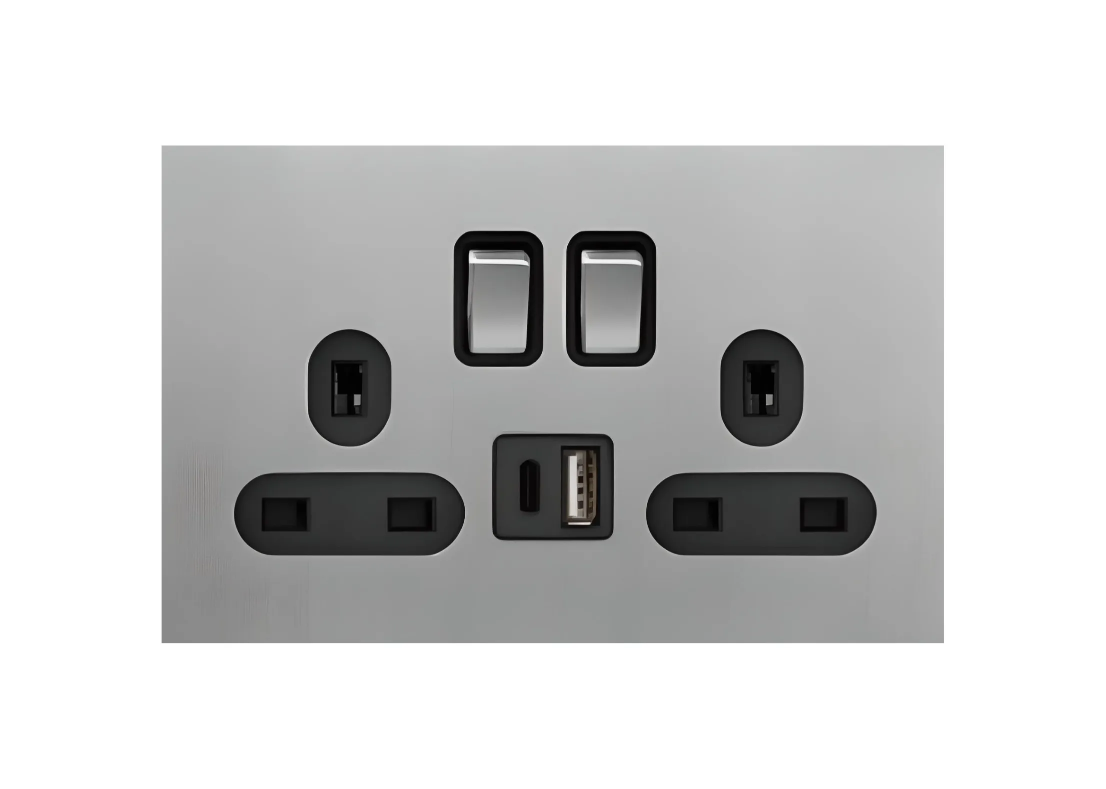 Double 13A 3 pin switched socket+USB+TYPE-C , 250V, High-end Metal panel