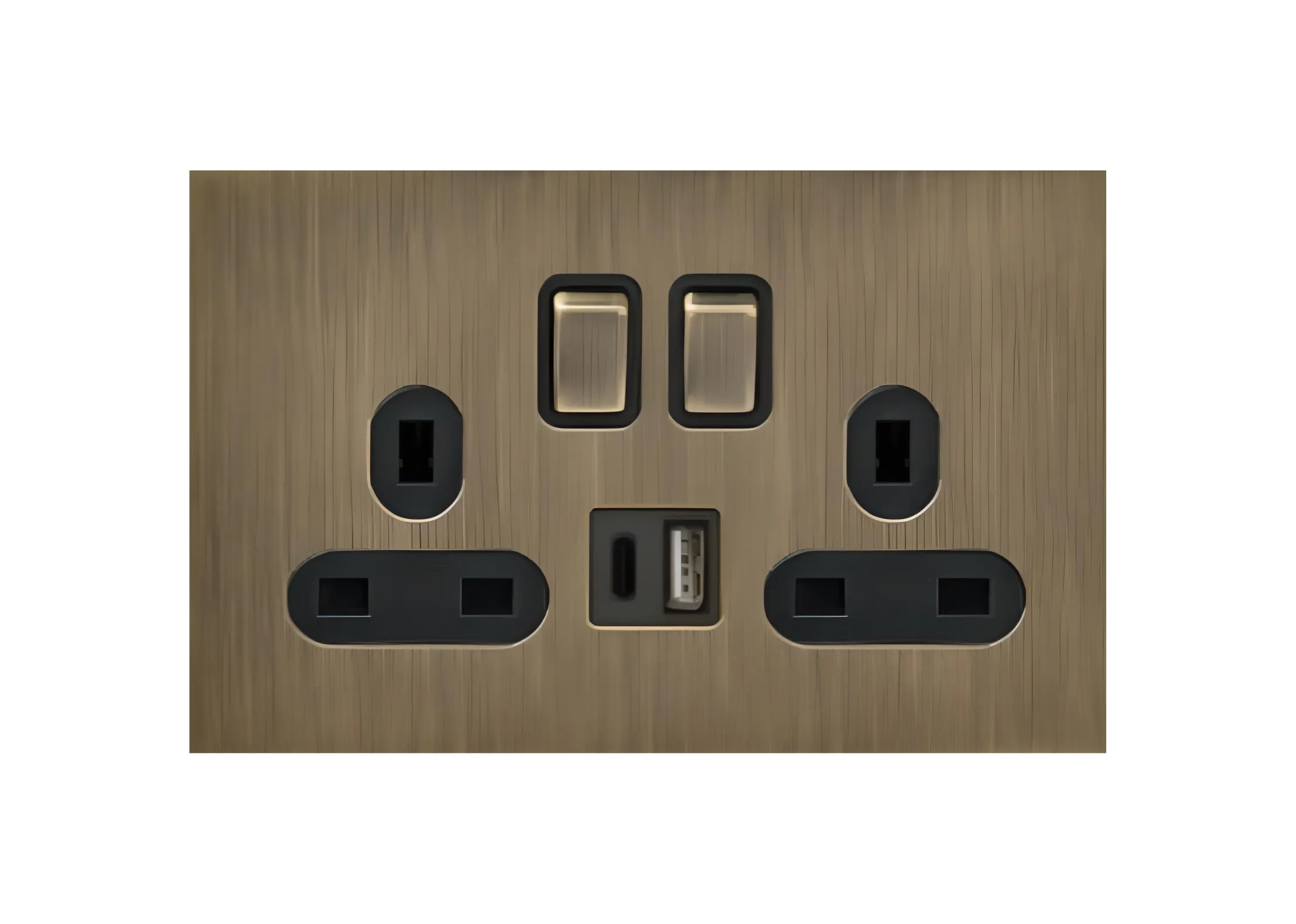 Double 13A 3 pin switched socket+USB+TYPE-C , 250V, High-end Metal panel