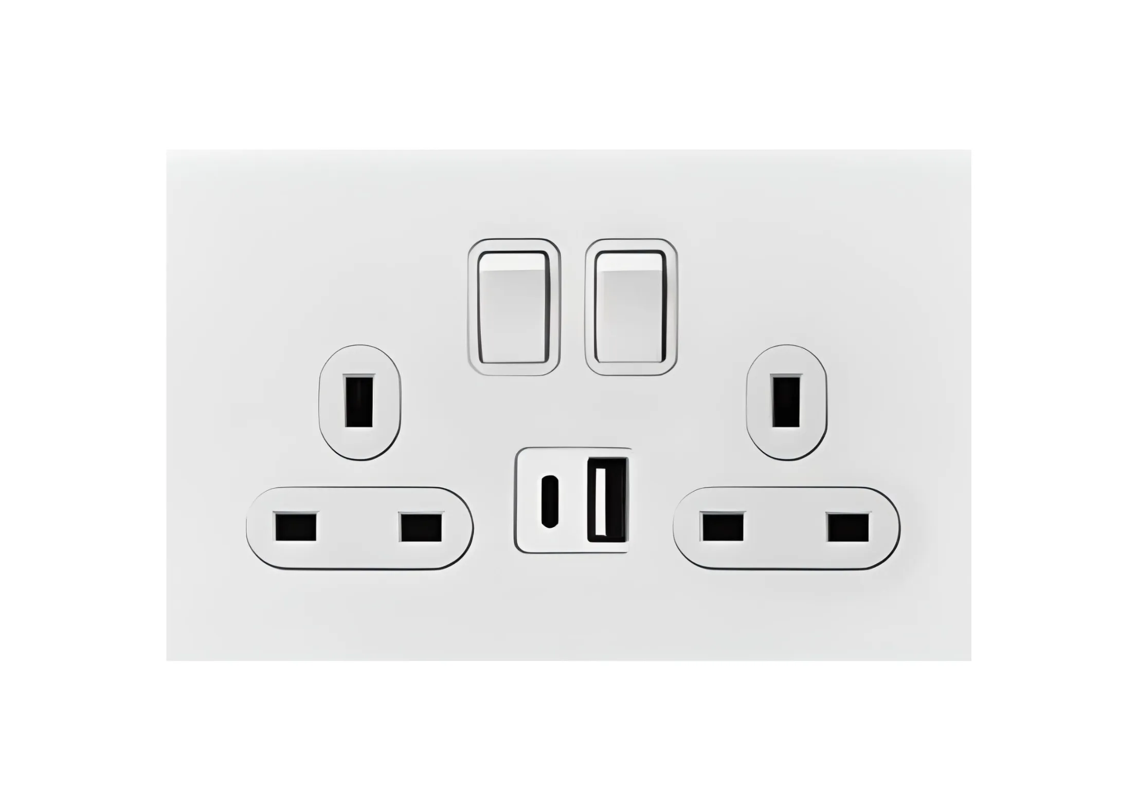 Double 13A 3 pin switched socket+USB+TYPE-C , 250V, High-end Metal panel