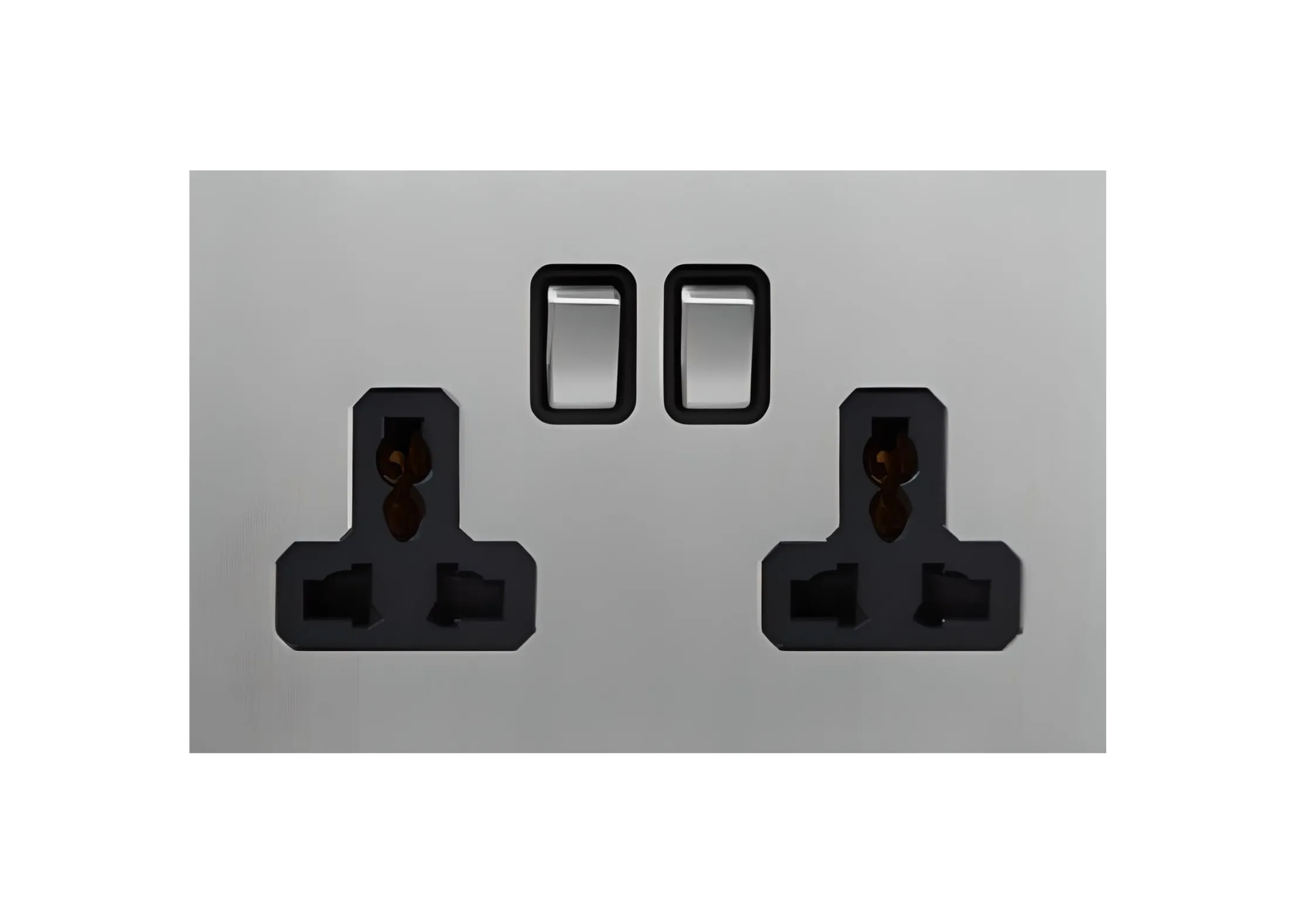 Double 3 pin MF switched socket , 250V, High-end Metal panel