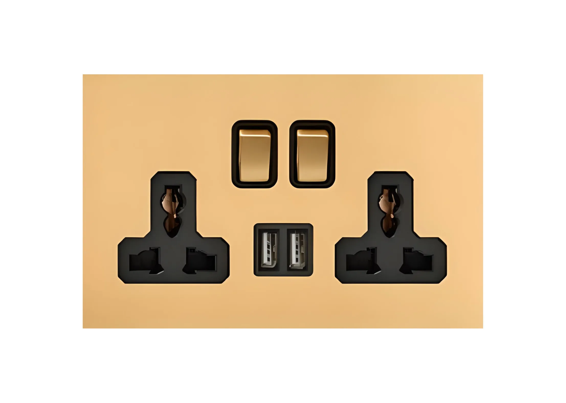 Double 3 pin MF switched socket+2USB, 250V, High-end Metal panel