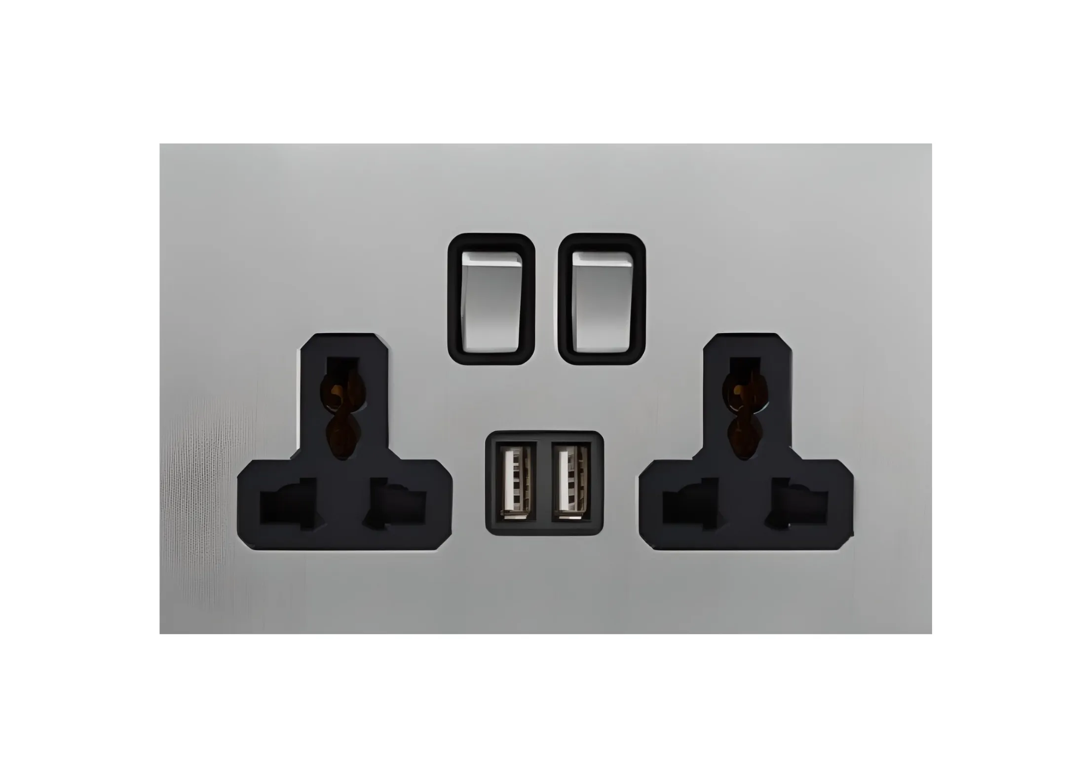 Double 3 pin MF switched socket+2USB, 250V, High-end Metal panel