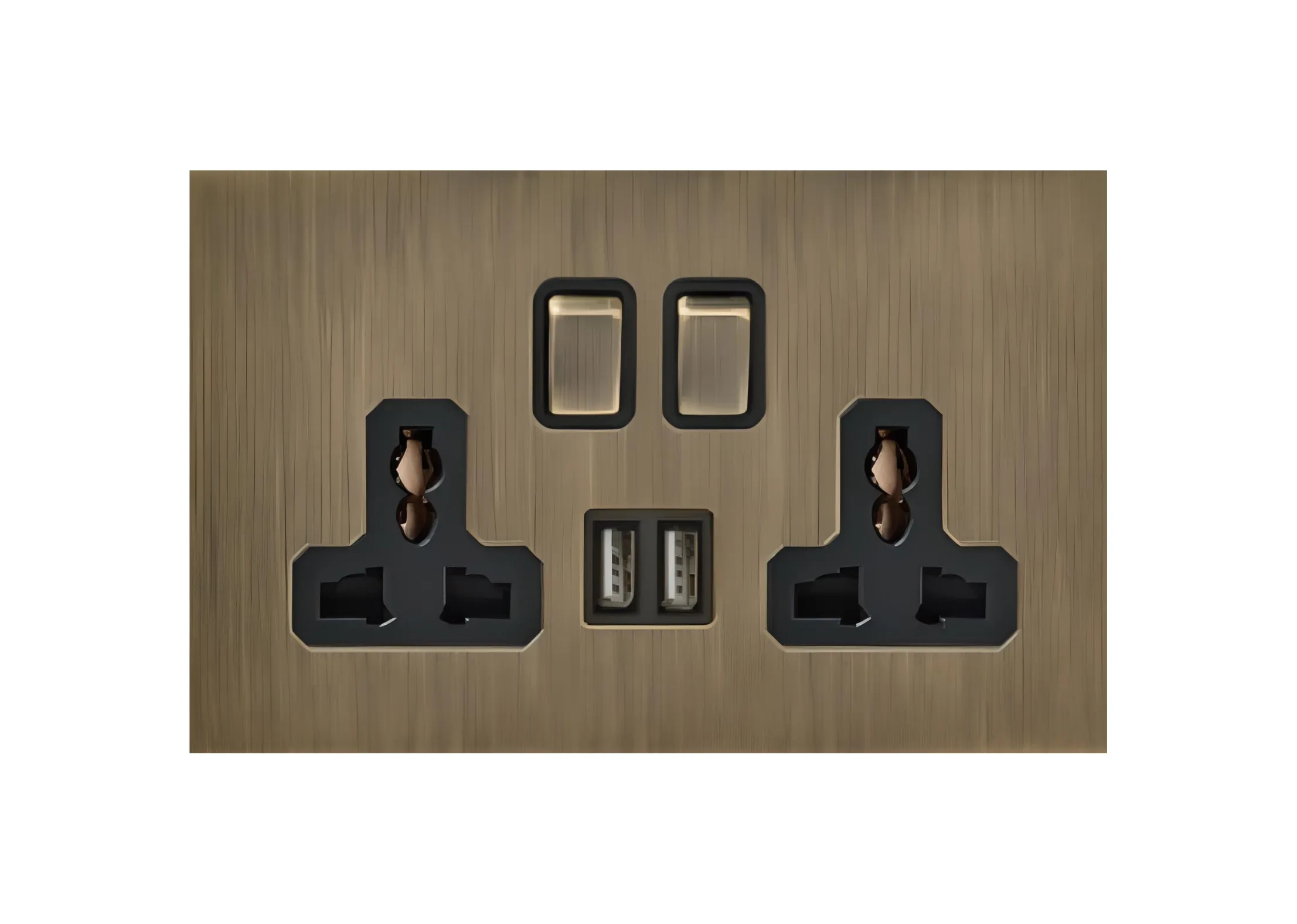 Double 3 pin MF switched socket+2USB, 250V, High-end Metal panel