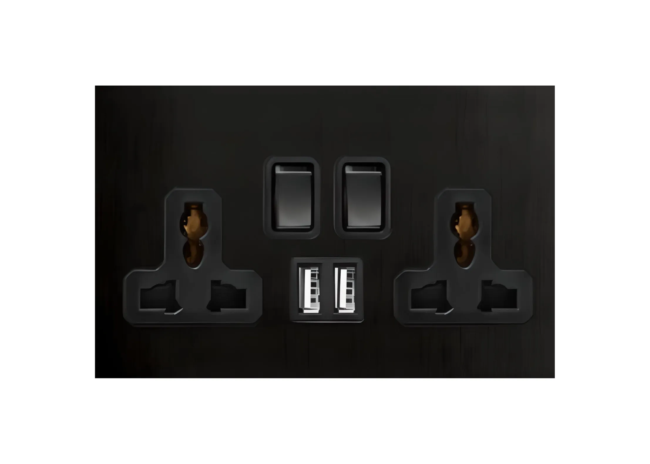 Double 3 pin MF switched socket+2USB, 250V, High-end Metal panel
