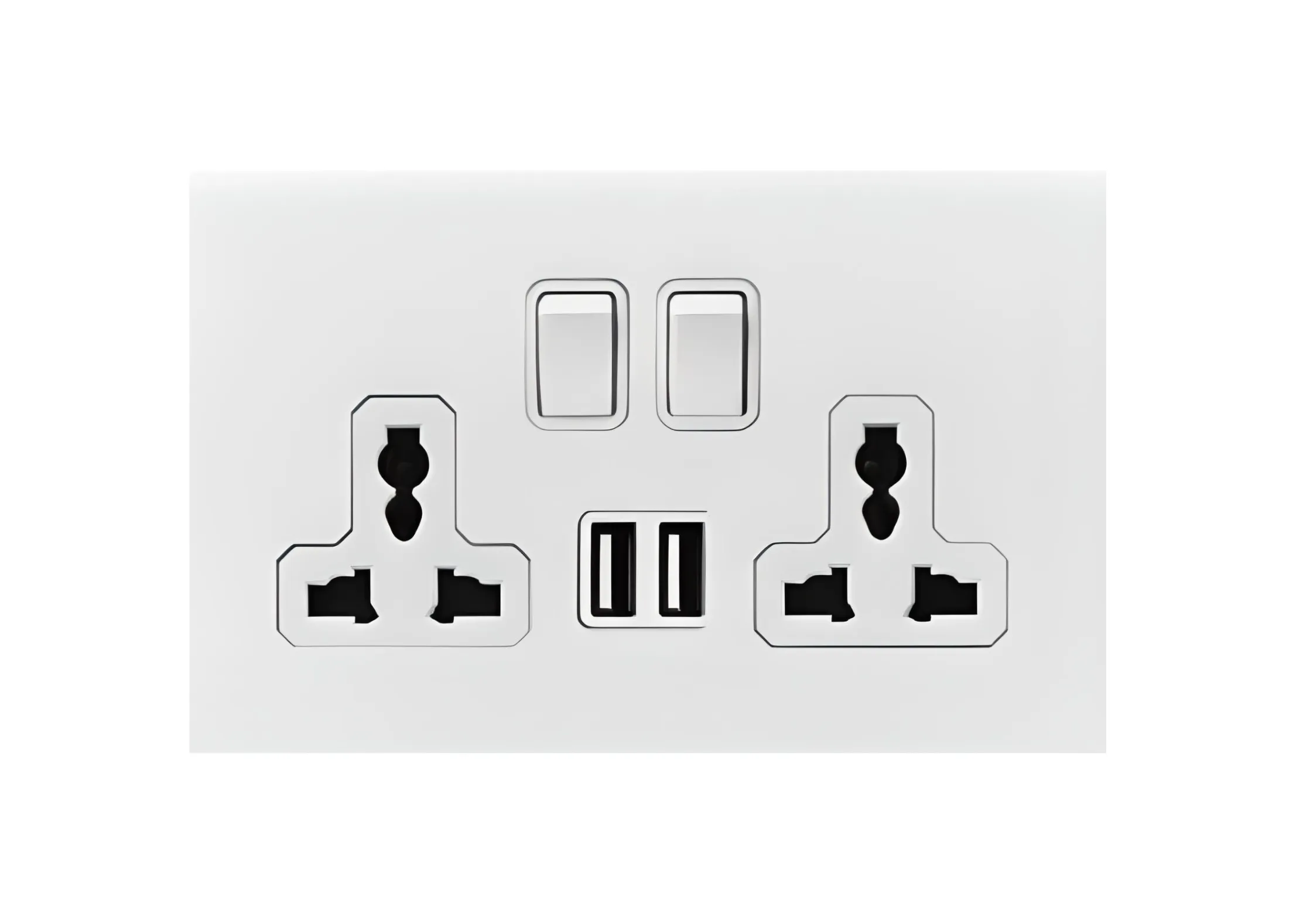 Double 3 pin MF switched socket+2USB, 250V, High-end Metal panel