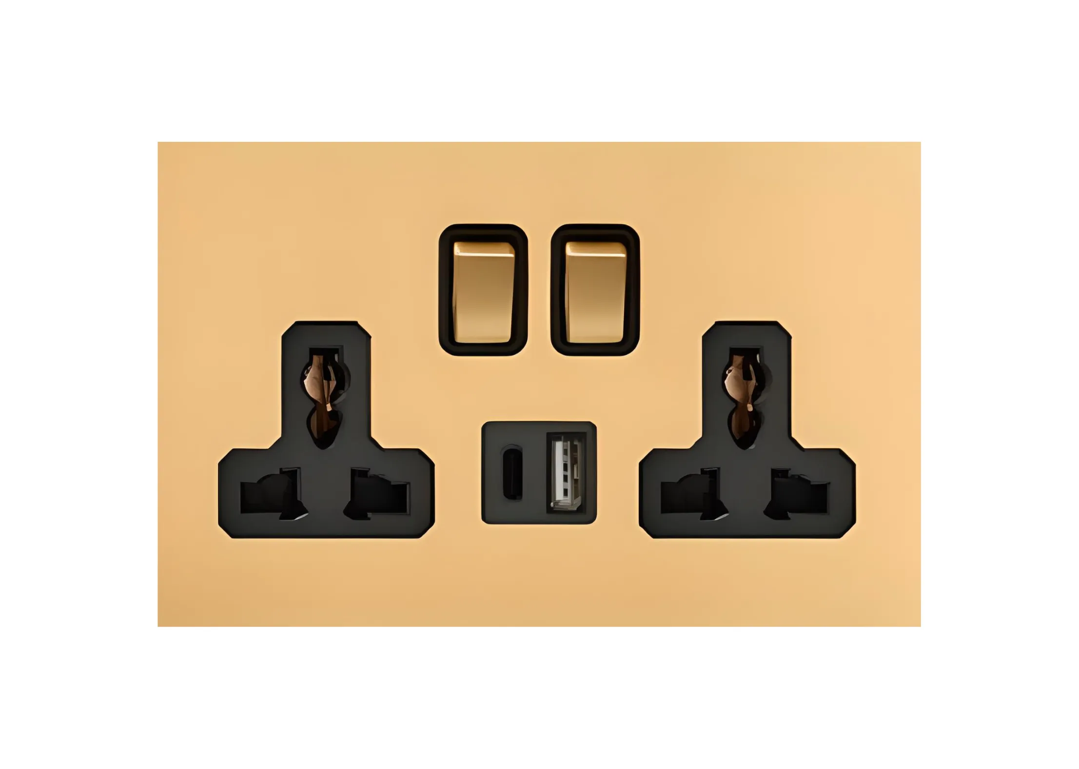 Double 3 pin MF switched socket+USB+TYPE-C+USB+TYPE-C , 250V, High-end Metal panel