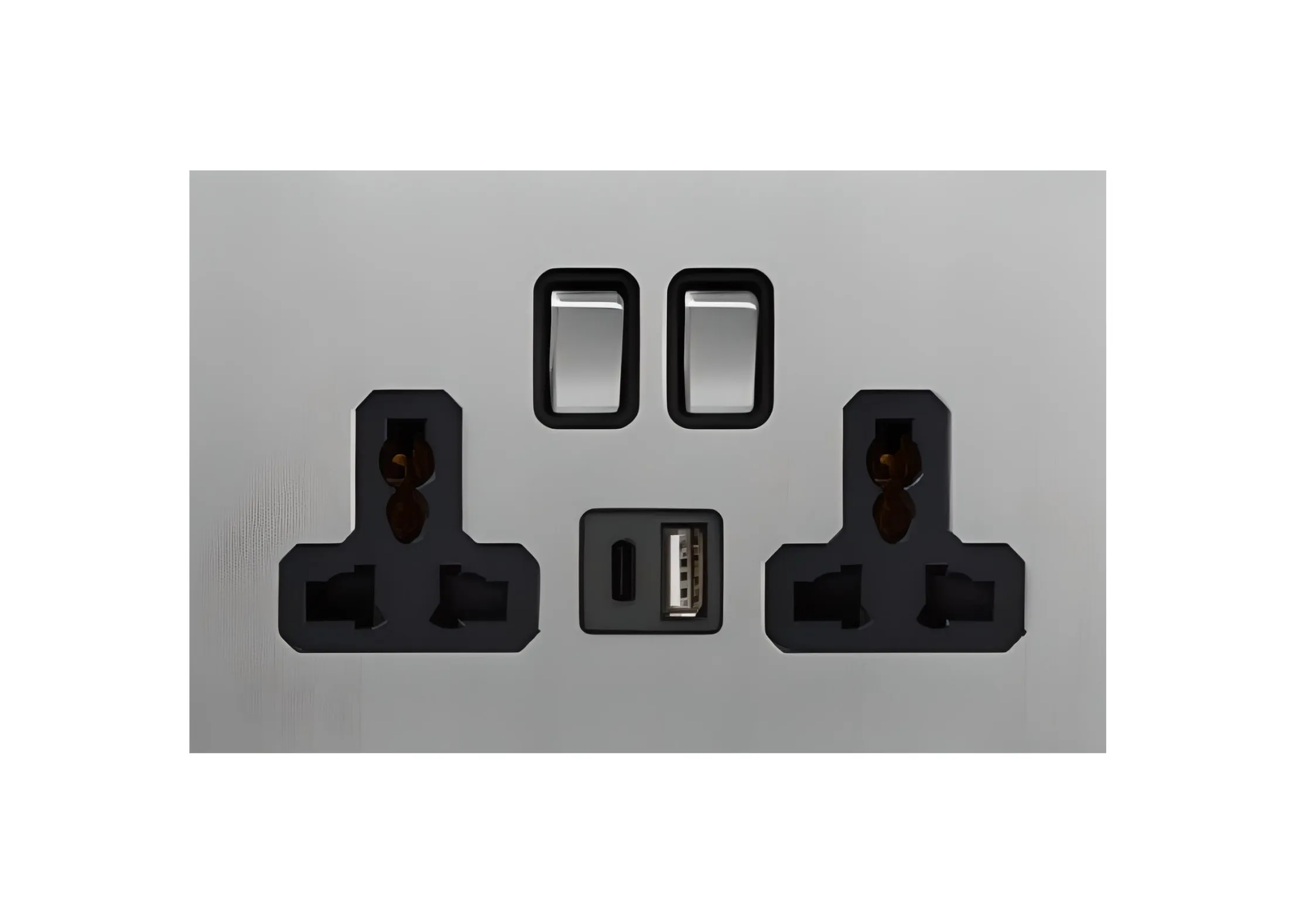 Double 3 pin MF switched socket+USB+TYPE-C+USB+TYPE-C , 250V, High-end Metal panel