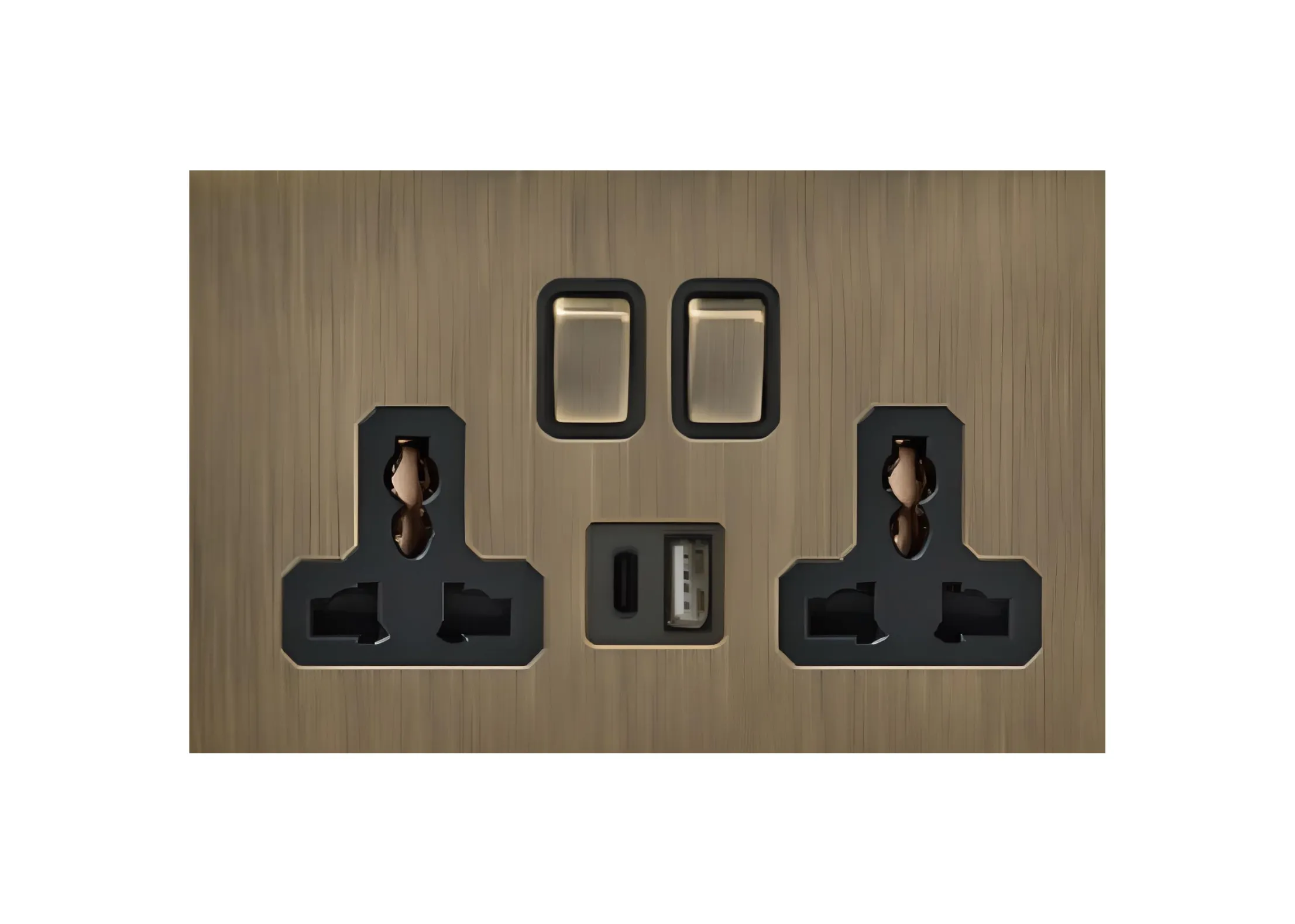 Double 3 pin MF switched socket+USB+TYPE-C+USB+TYPE-C , 250V, High-end Metal panel