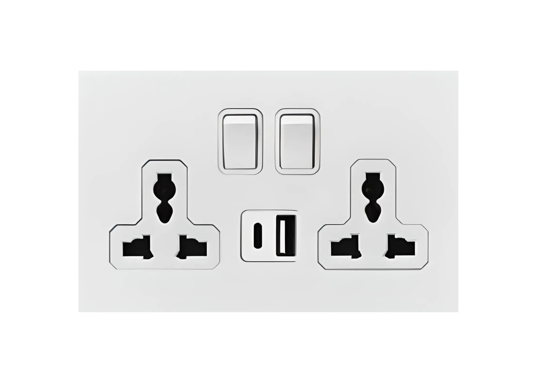 Double 3 pin MF switched socket+USB+TYPE-C+USB+TYPE-C , 250V, High-end Metal panel